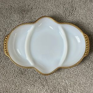 Vintage Fire King Milkglass Dish Gold Trim